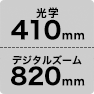 光学410mm デジタルズーム820mm